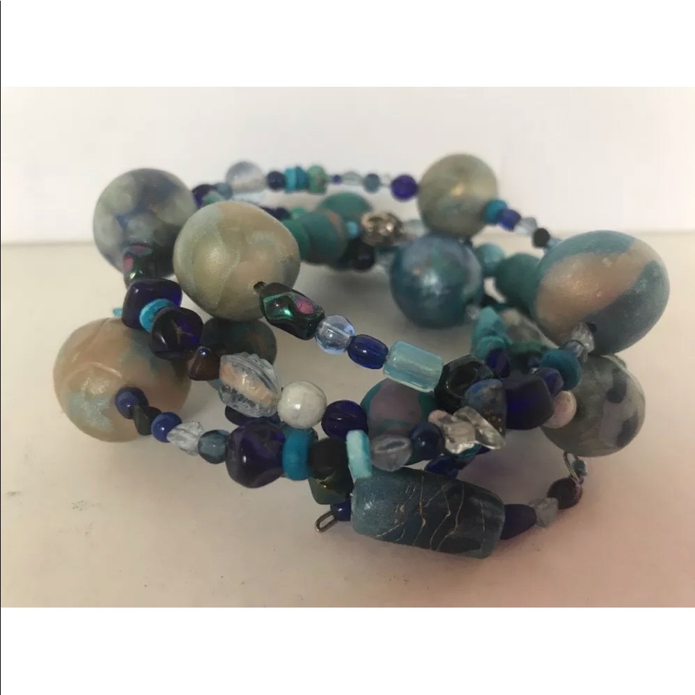 Wrap Around Bracelet blue turquoise Boho expands - Picture 2 of 6